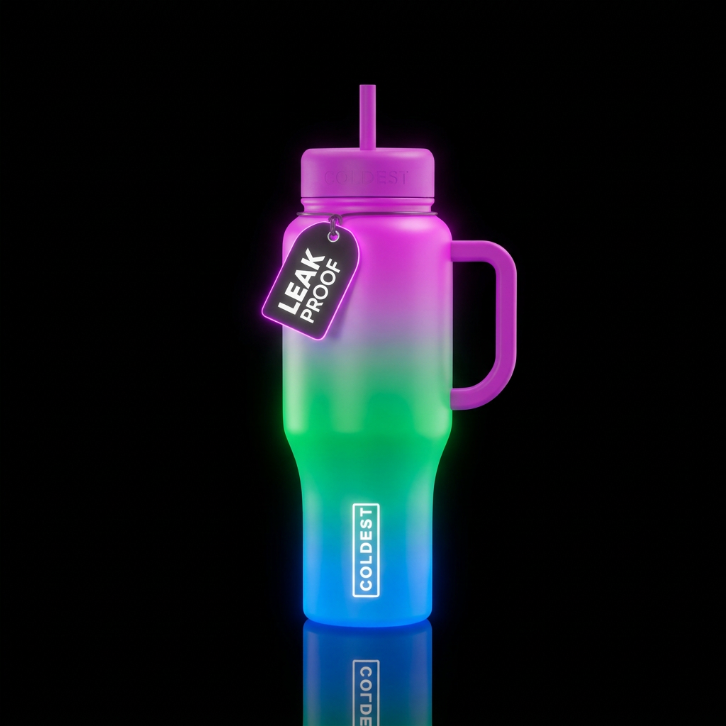 dip dye, seamless, vibrant,, glowie water bottle design
