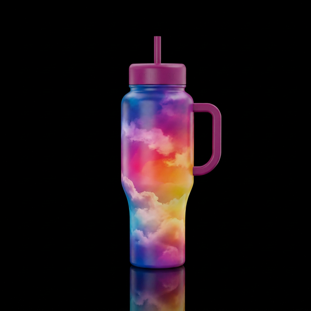 dip dye, seamless, vibrant,, clouds water bottle design
