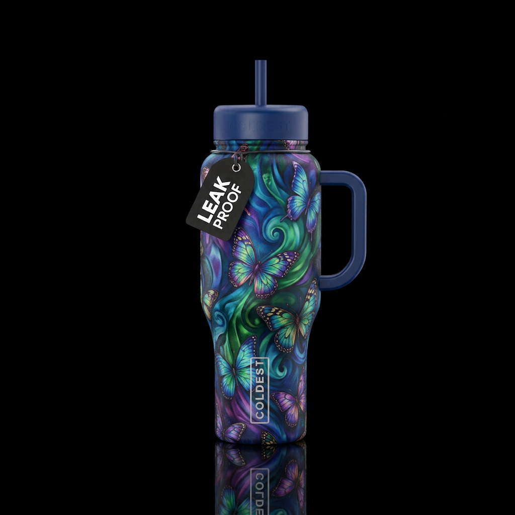 silk, butterfly, seamless, swirls water bottle design
