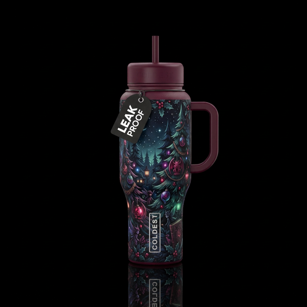 romanticism,, darkness, fantasy, Christmas water bottle design