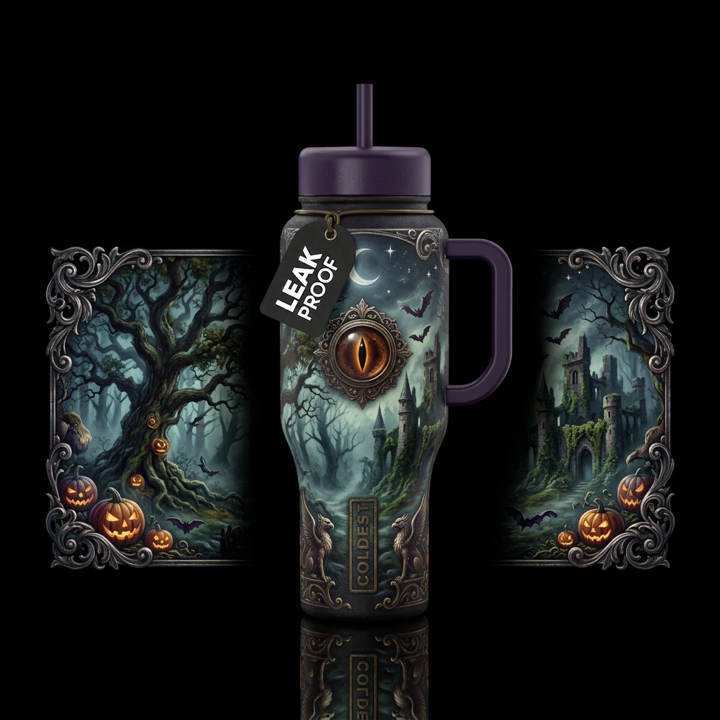 romanticism,, darkness, fantasy, Halloween water bottle design