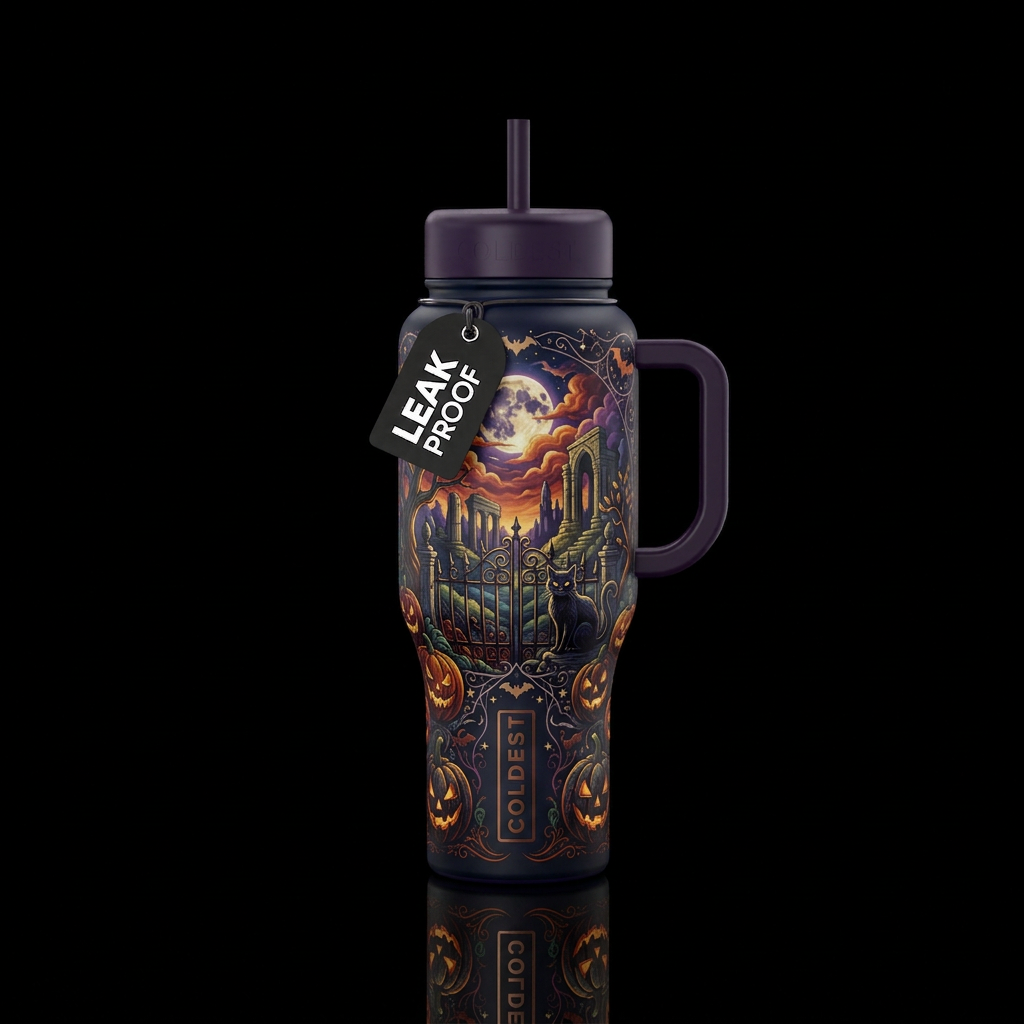 romanticism,, darkness, fantasy, Halloween water bottle design
