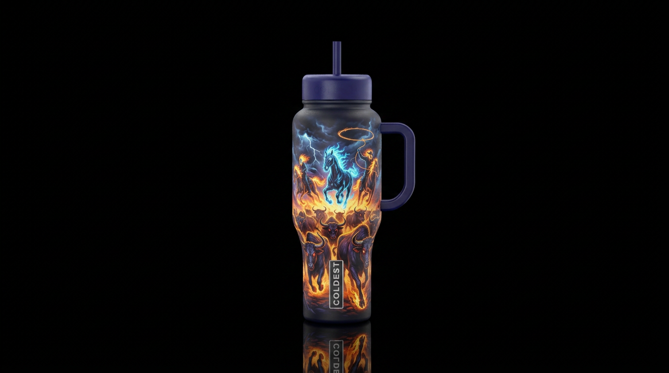ghost riders in the sky trying to catch the devil’... water bottle design