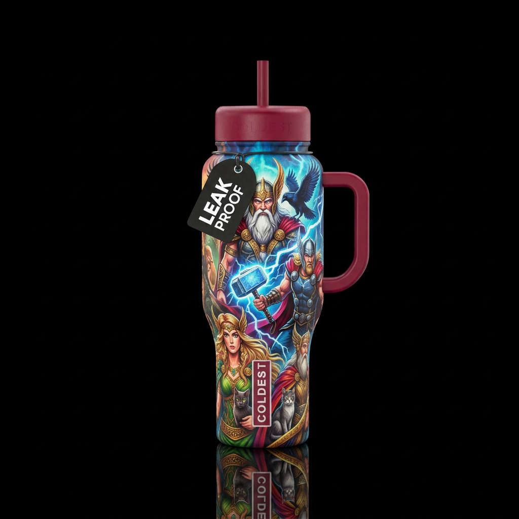 norse gods water bottle design