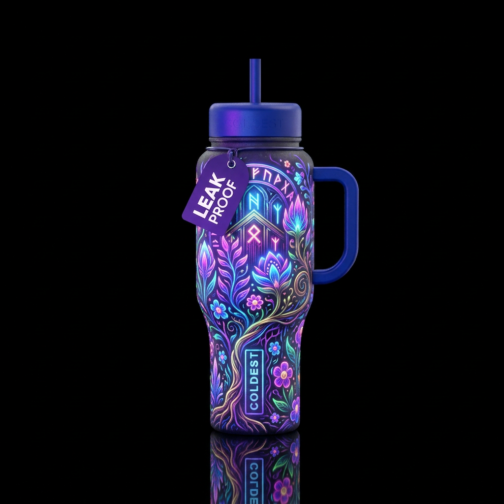 vallhalla, dreamy, garden, neon water bottle design