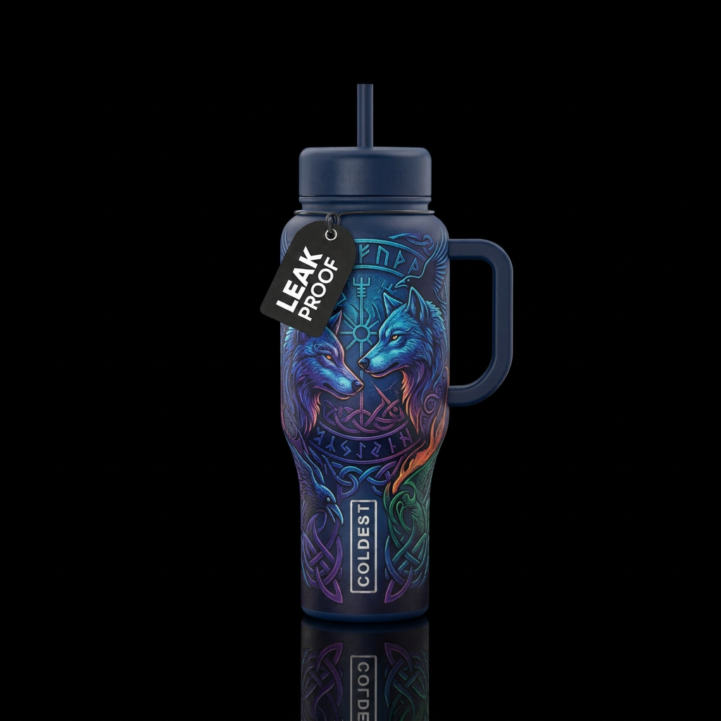 odin’s wolfs water bottle design