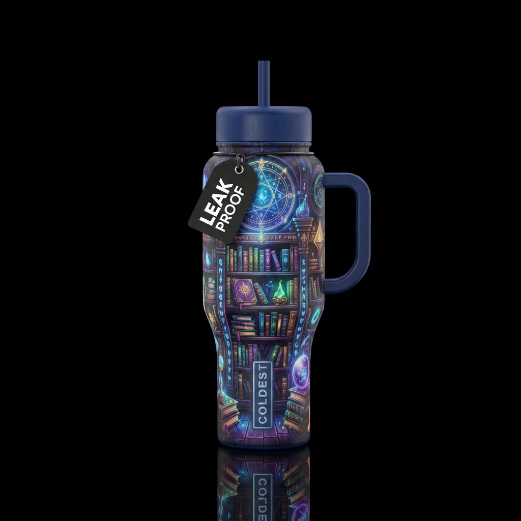 arcane library water bottle design