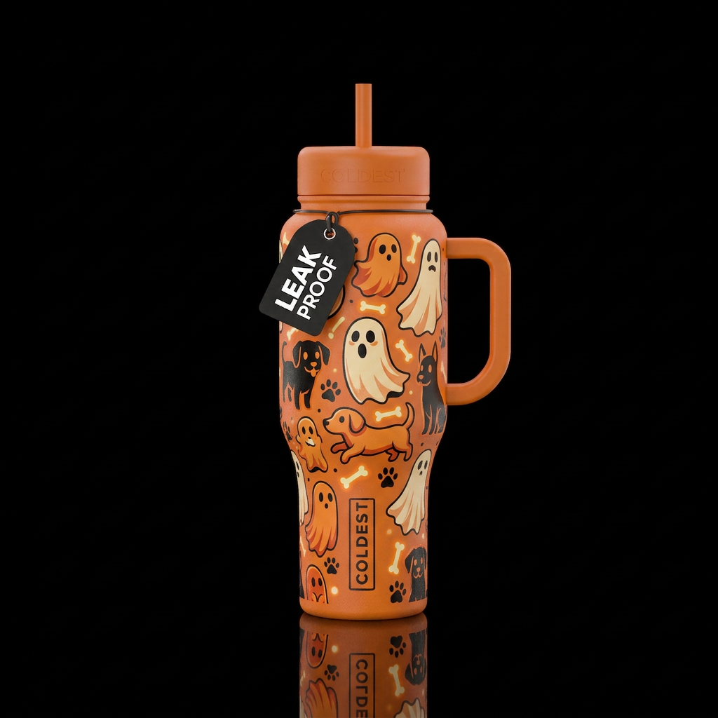 Ghost dog orange water bottle design