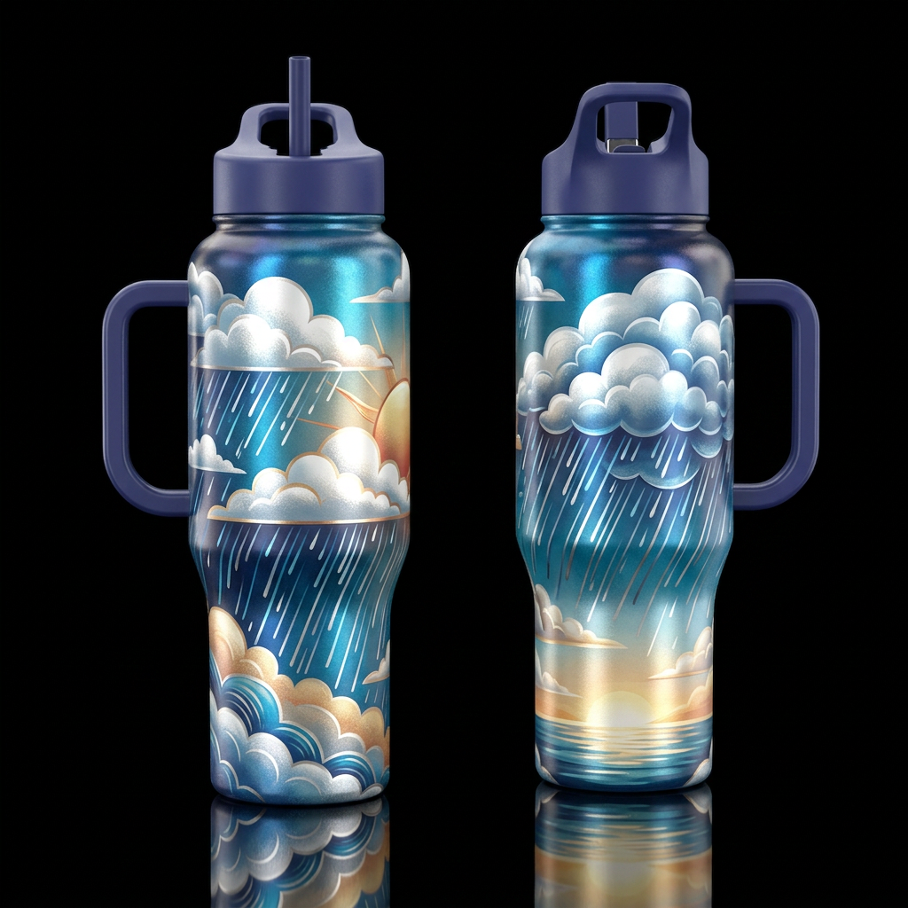 Pleaae show frontband back of cup peaceful, rain, ... water bottle design