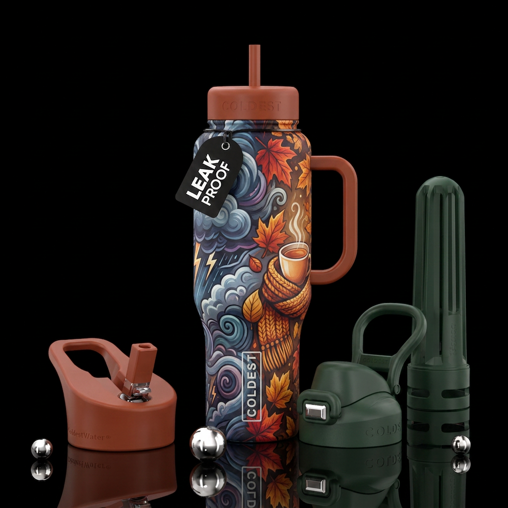 Pleaae show frontband back of cup storm, cozy, fal... water bottle design