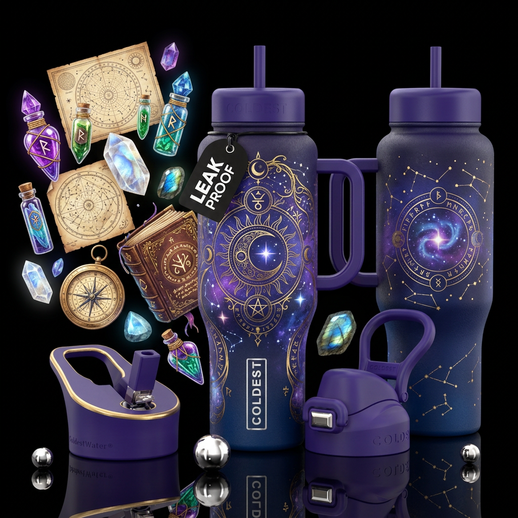 Please show front and back of cup, witchcraft, sor... water bottle design