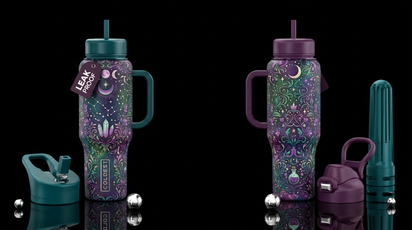Please show front and back of cup, witchcraft, sor... water bottle design