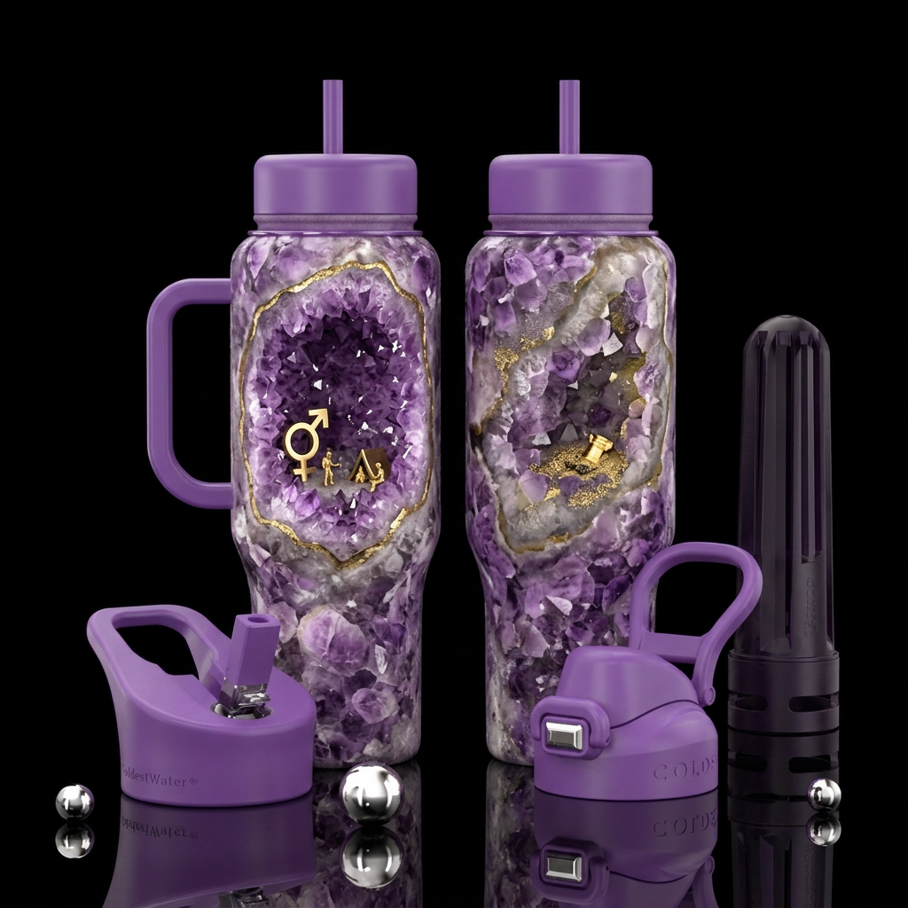 Please show front and back of cup amethyst gender ... water bottle design