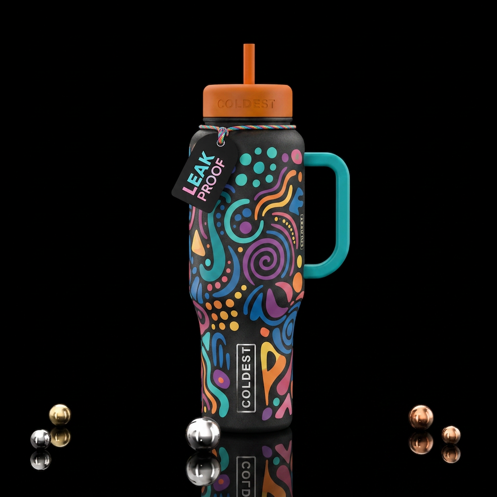Show both sides of bottle abstract designs in matt... water bottle design