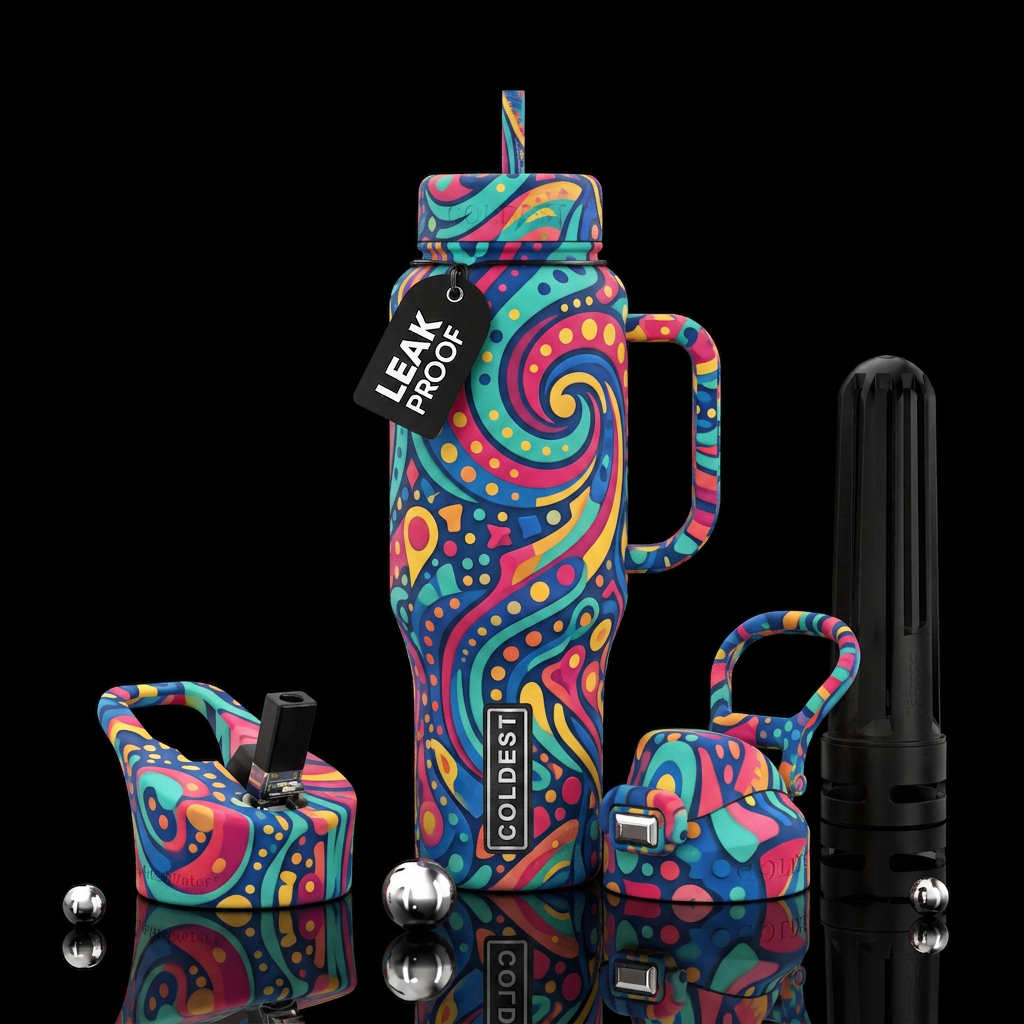 Show both sides of bottle abstract designs in matt... water bottle design