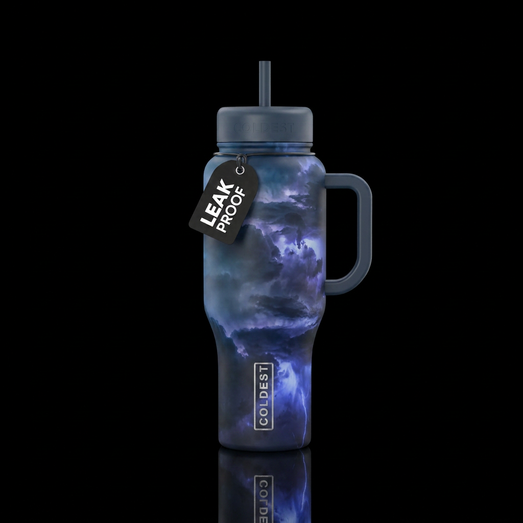realistic, moody, calm before the storm water bottle design