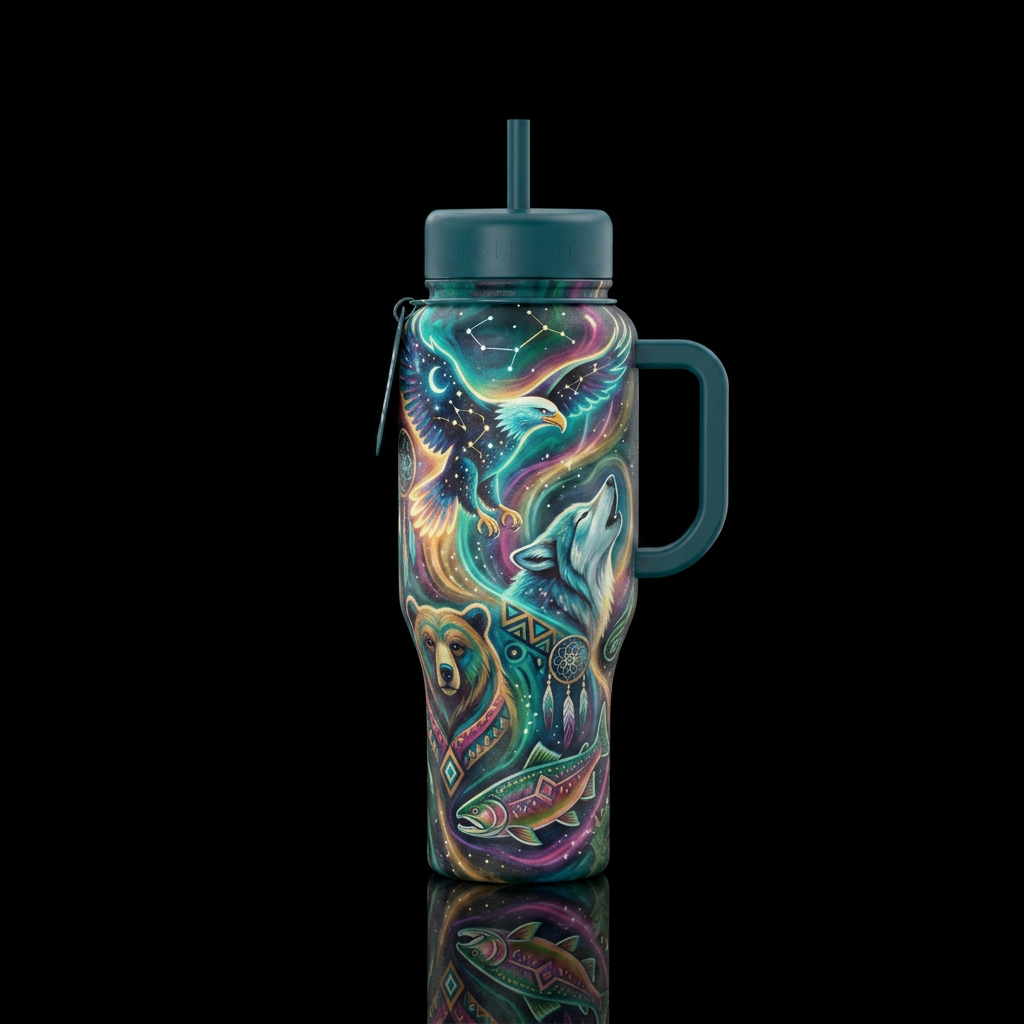Dreamy, spirit animals, native water bottle design
