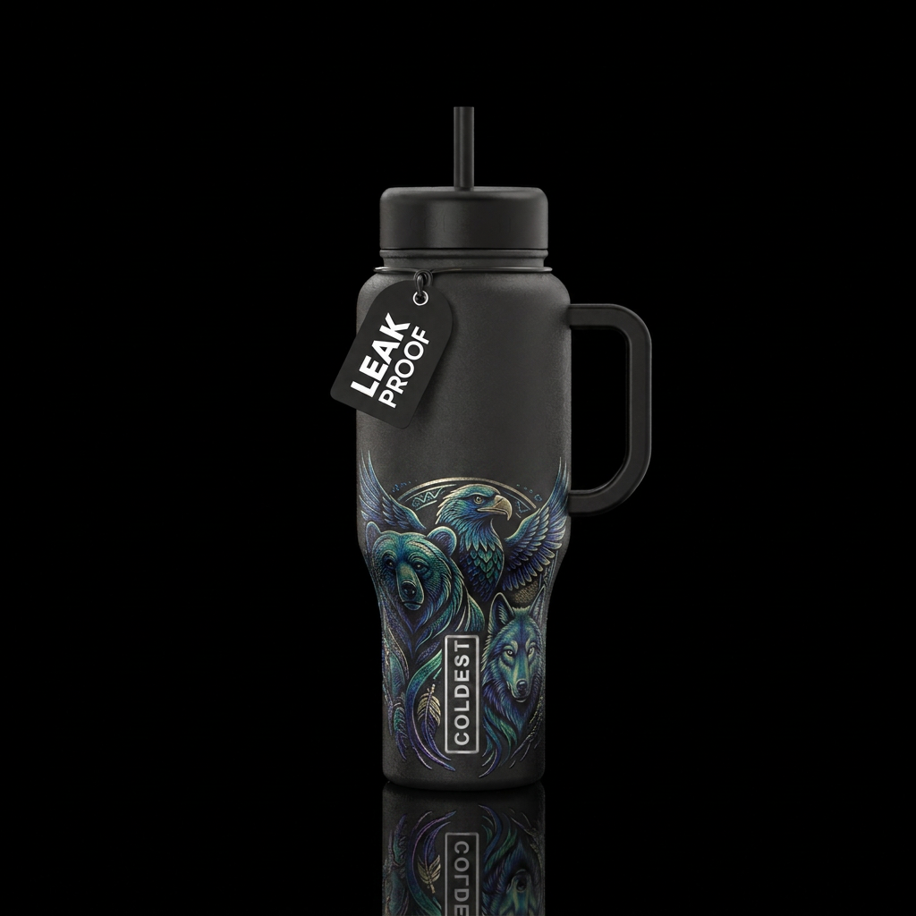 Dreamy, spirit animals, native water bottle design