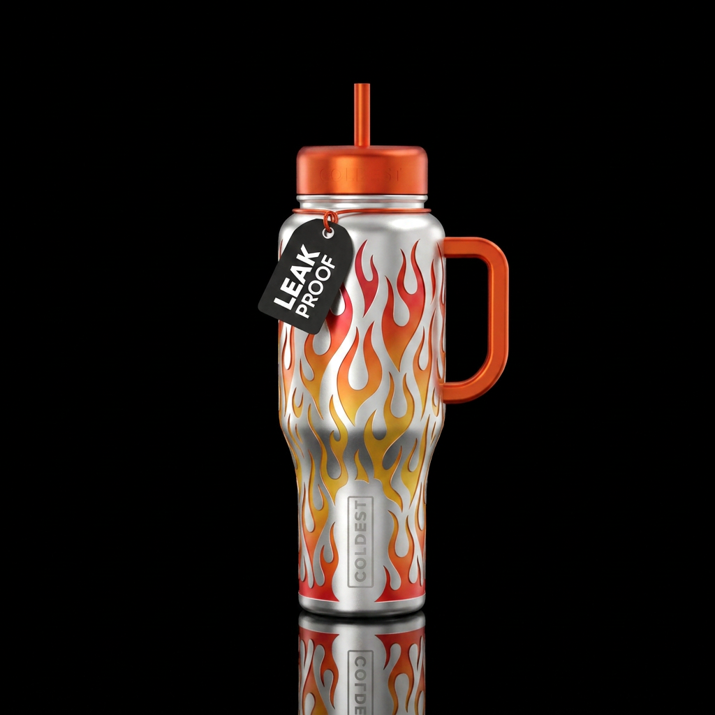 Silver bottle etched flames make just the inside o... water bottle design