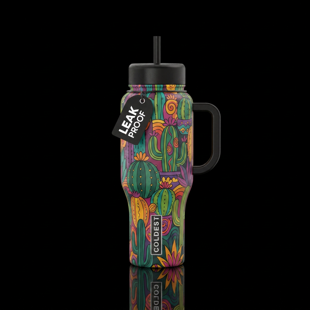 Groovy cacti water bottle design