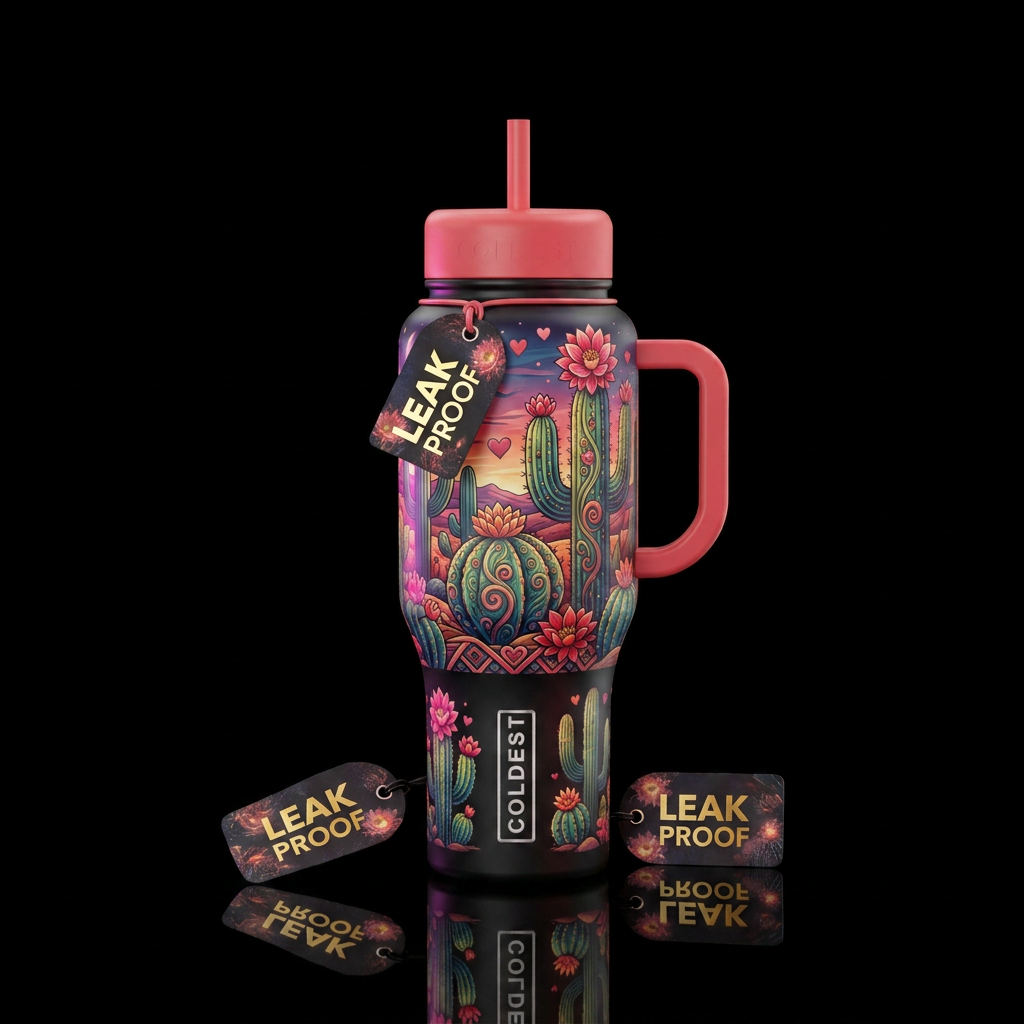 Romantic, cacti water bottle design