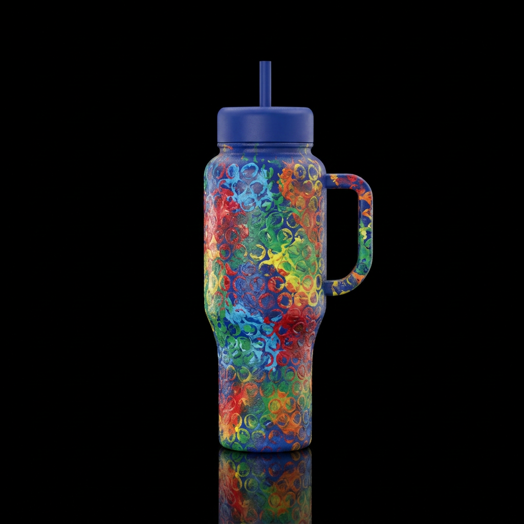 Painting with bubblewrap water bottle design