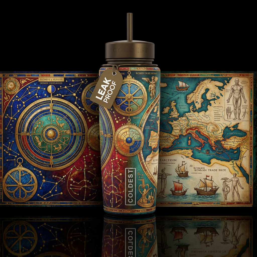 old, scientific, artistic, ancient, roman water bottle design