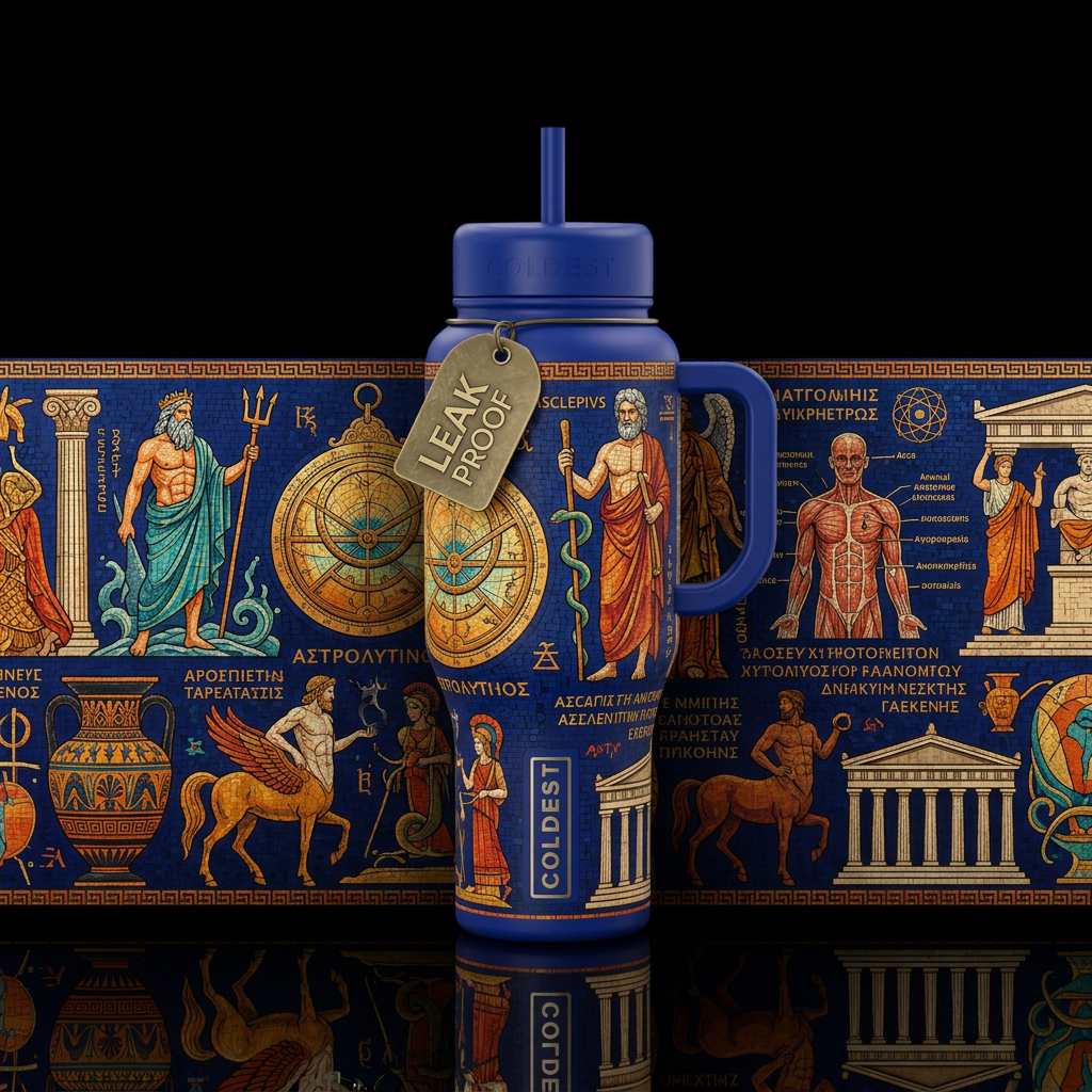 Old, scientific, ancient,  Greek, artistic water bottle design