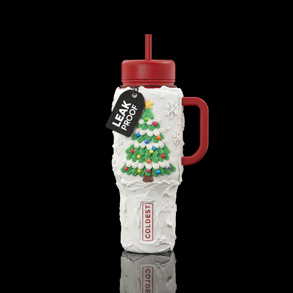 Make a Christmas tree from frosting and decorate i... water bottle design