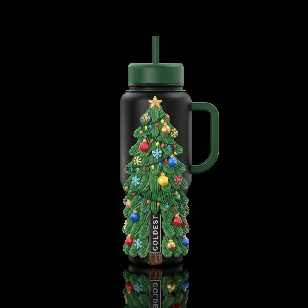 Make a Christmas tree from frosting and decorate i... water bottle design