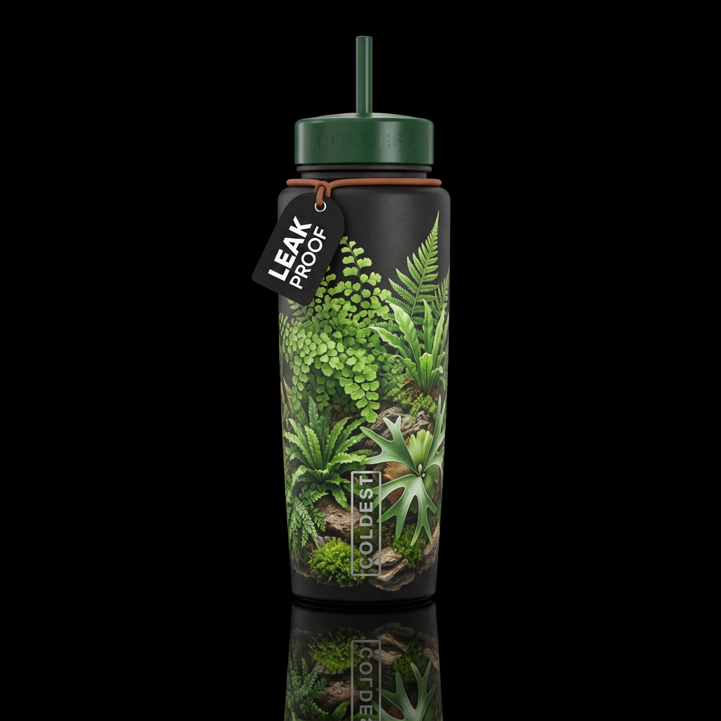 Ferns, terrarium water bottle design
