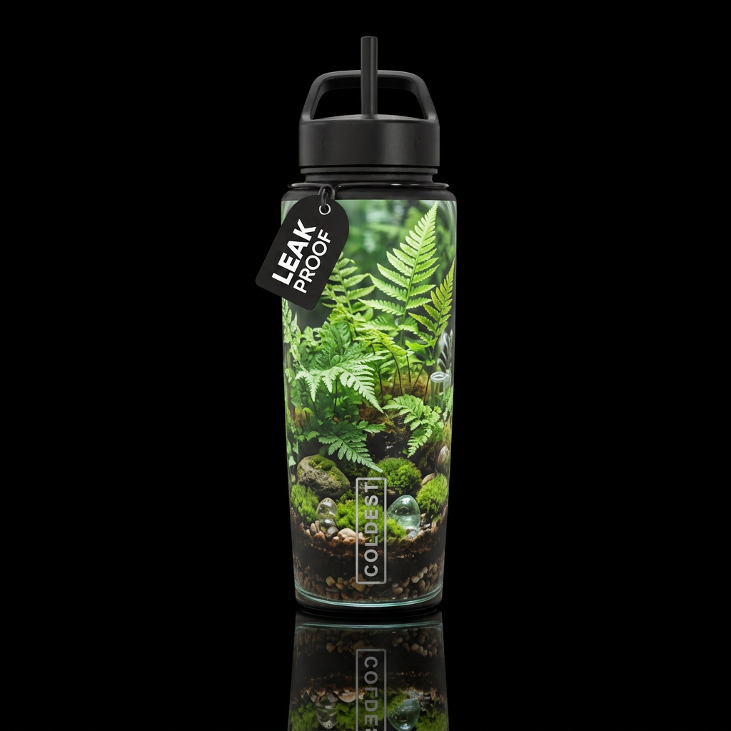 Ferns, terrarium water bottle design
