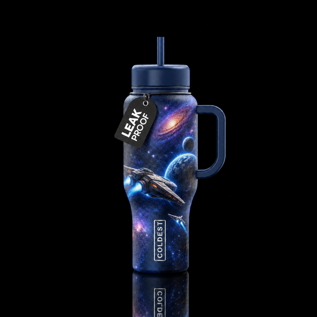 space final frontier space ships water bottle design