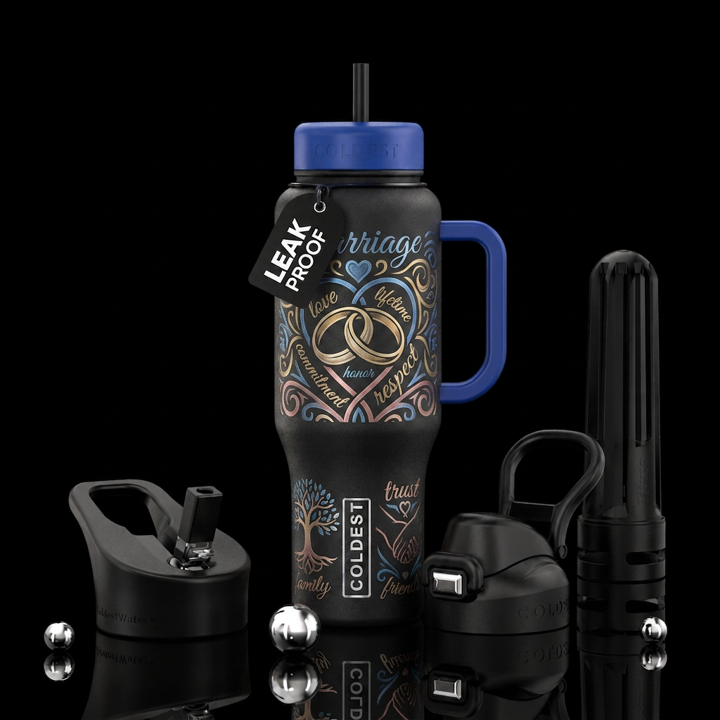 Marriage, love, lifetime, commitment, honor, respe... water bottle design