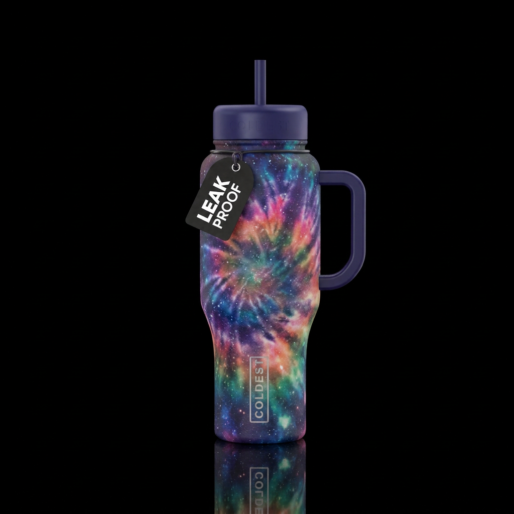 Galaxy tye dye pattern water bottle design