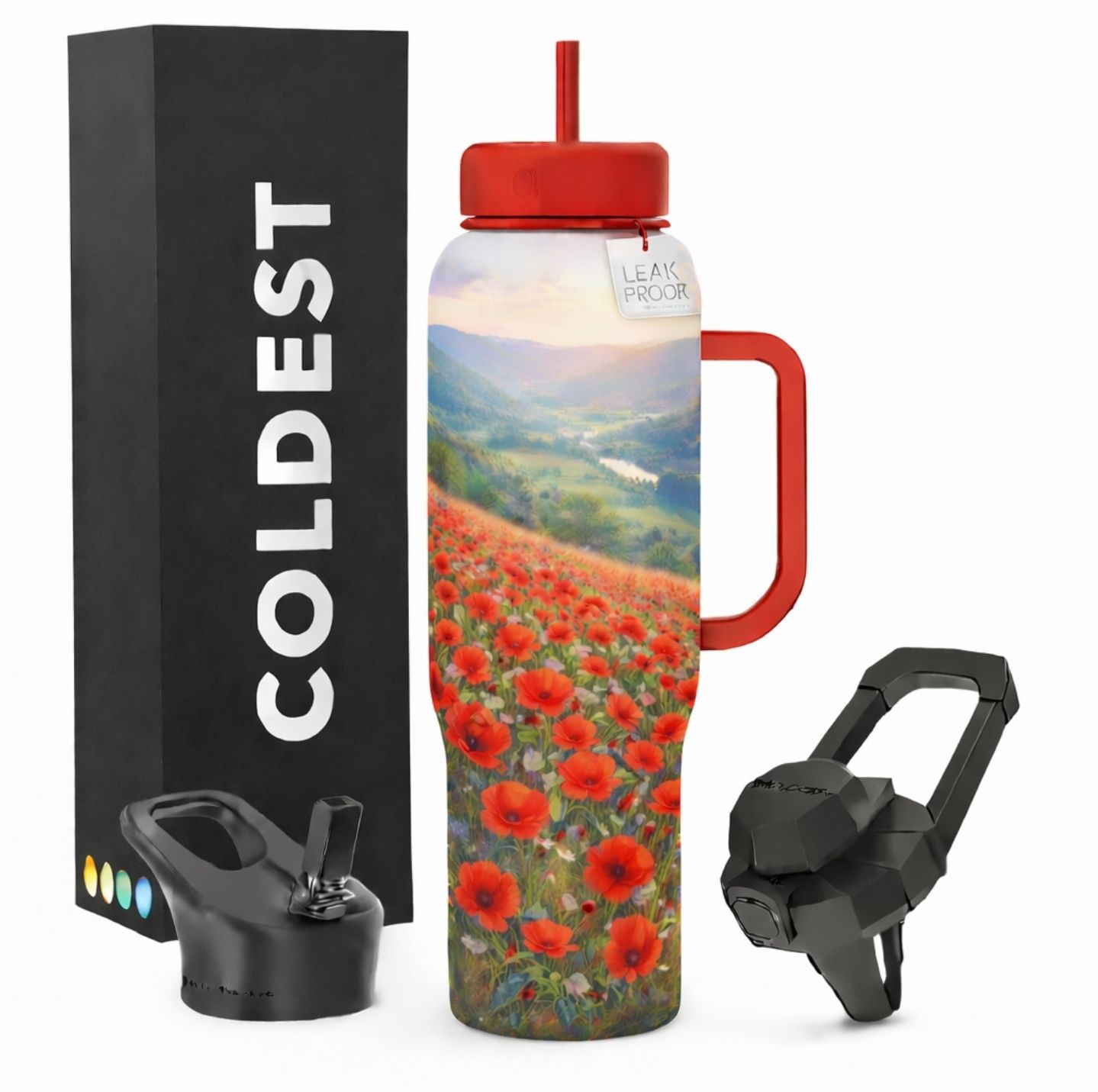 On Poppy Fields water bottle design