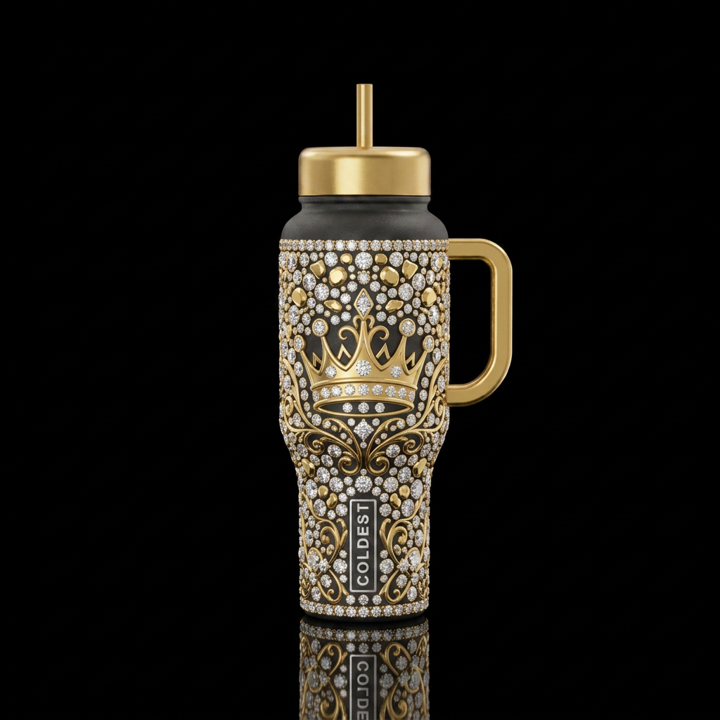 Crown our champion with gold and diamonds water bottle design