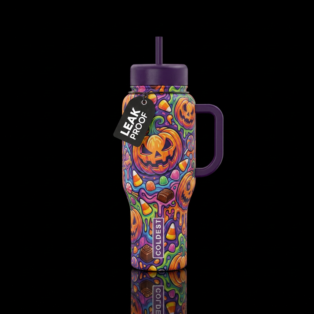 Psychedelic Halloween Candy and Pumkins water bottle design