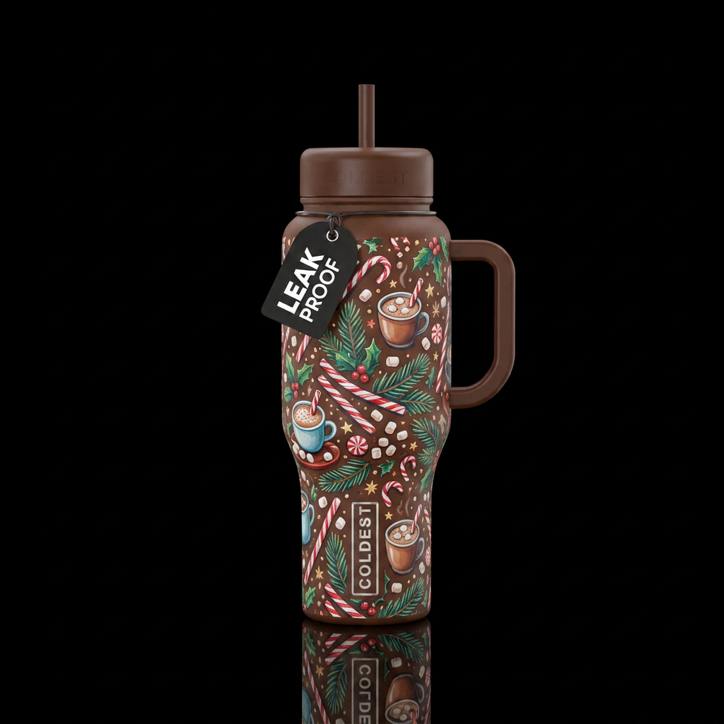 Hot cocoa and marshmallows for Christmas with pepp... water bottle design