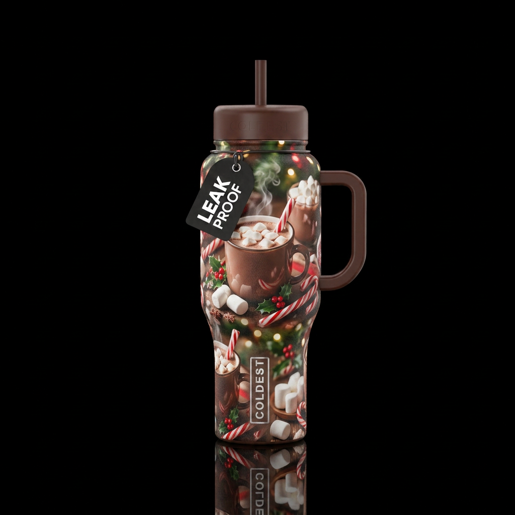 Hot cocoa and marshmallows for Christmas with pepp... water bottle design