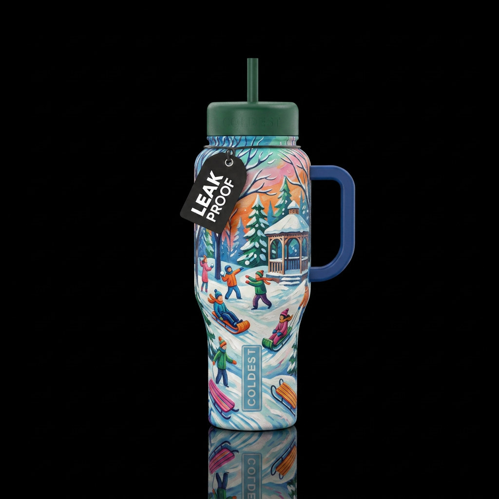 Snow day at the park in a artsy Way water bottle design