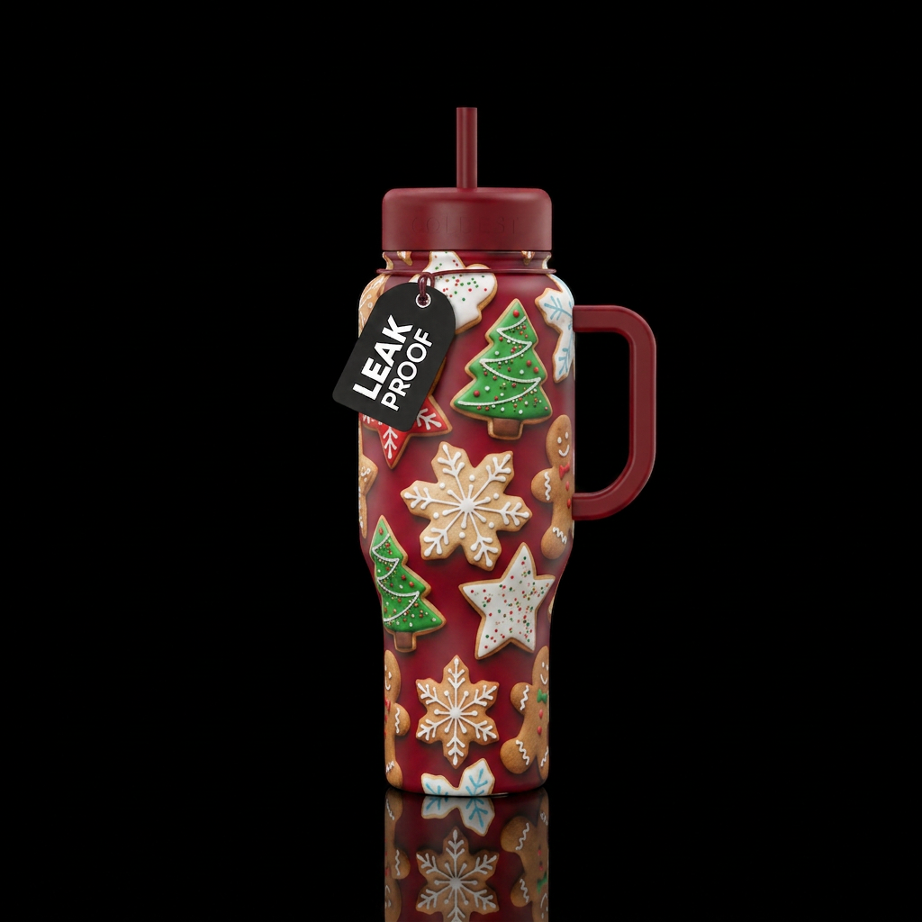 Iced Christmas sugar cookies in an artsy way on re... water bottle design