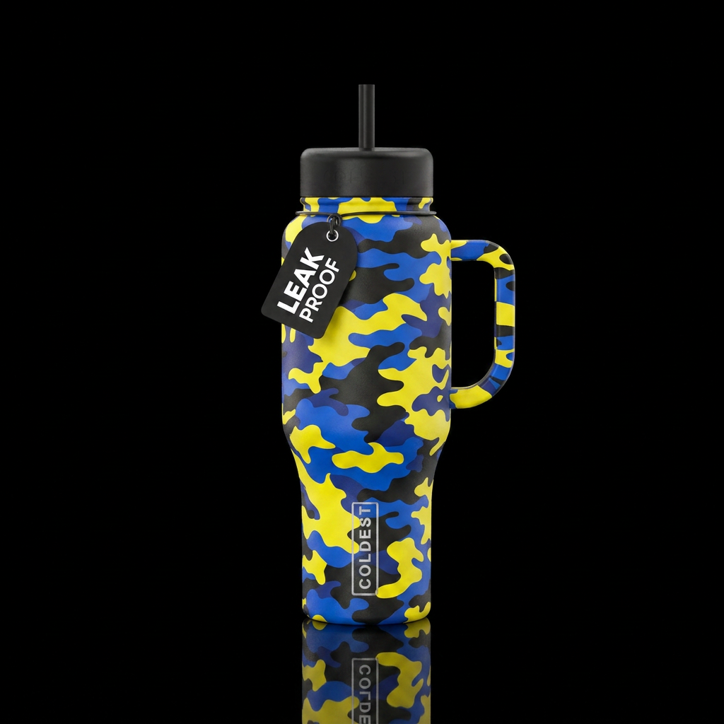 Bright yellow shade and a bright colbolt blue shad... water bottle design