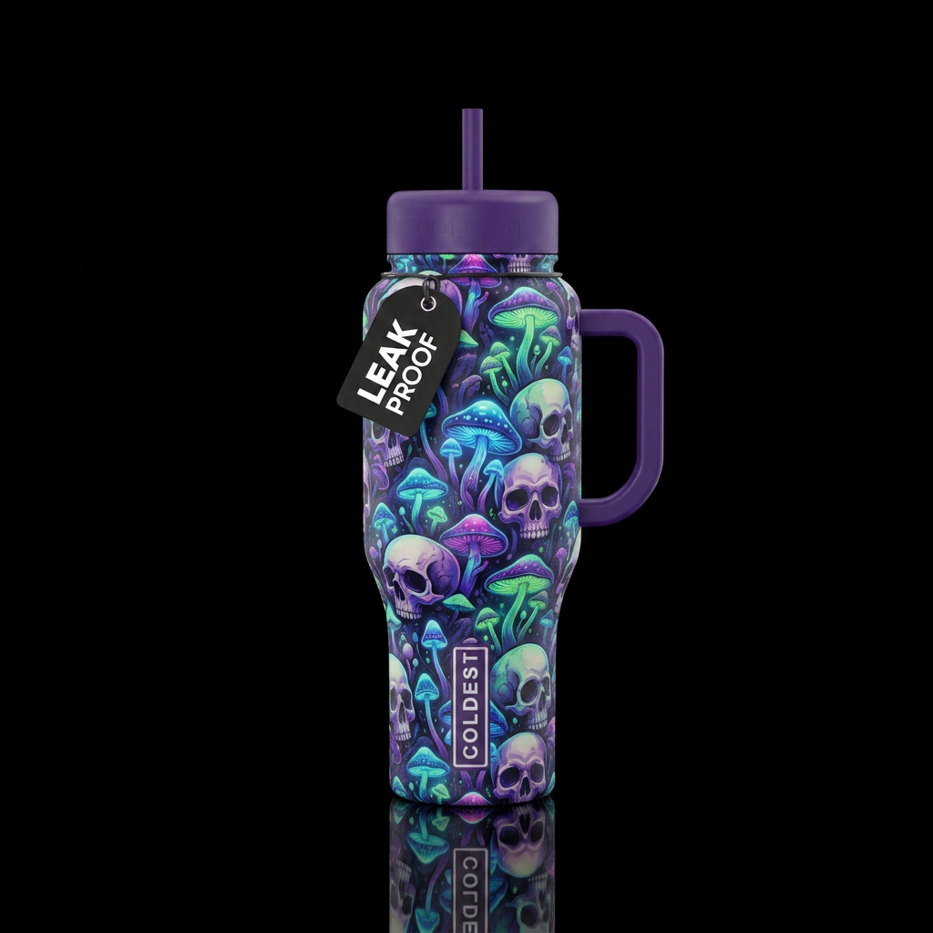 Mystic skulls with glowie mushrooms water bottle design