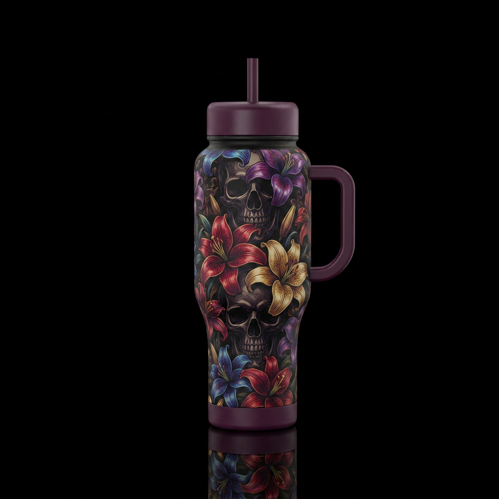 Dark majestic skulls with dark, majestic multicolo... water bottle design