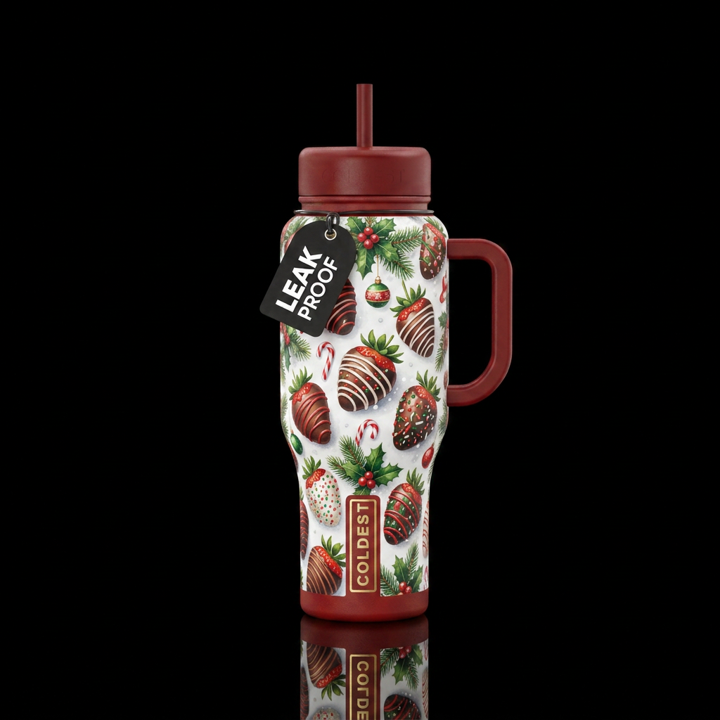 Artsy chocolate covered strawberries Christmas whi... water bottle design