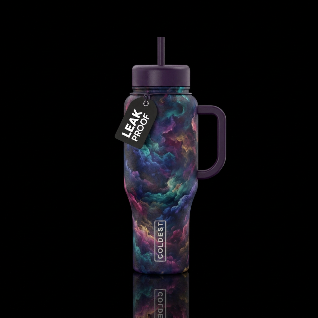 Dark majestic multicolored cotton candy water bottle design