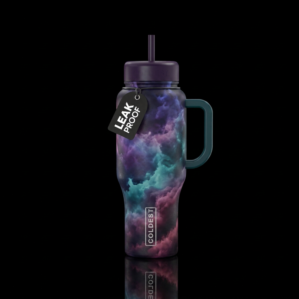 Dark majestic multicolored cotton candy water bottle design