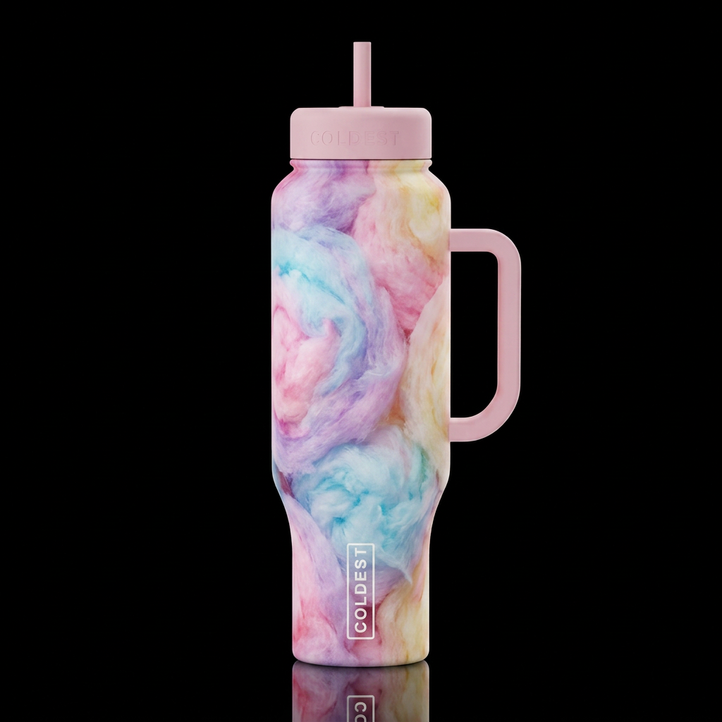 Multicolored cotton candy in a cutie arty way water bottle design