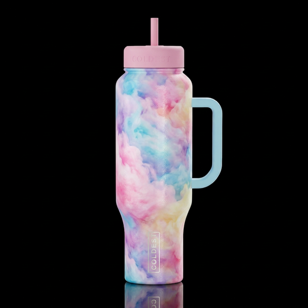 Multicolored cotton candy in a cutie arty way water bottle design